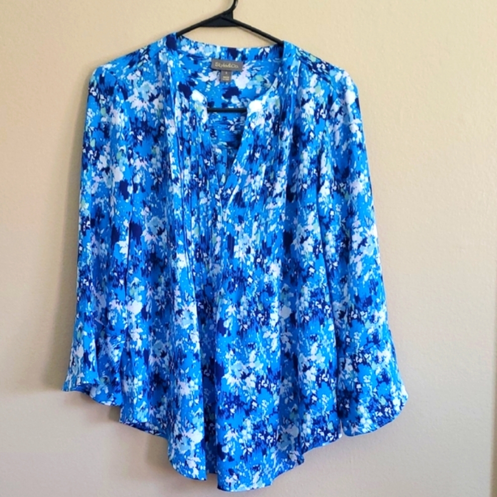 Style & Co. Blue and White Floral Blouse